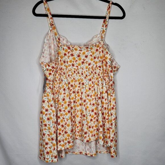 6X 30W Torrid Yellow Super Soft Sweetheart Ruched Babydoll Tank Top Floral cinch - Picture 8 of 8